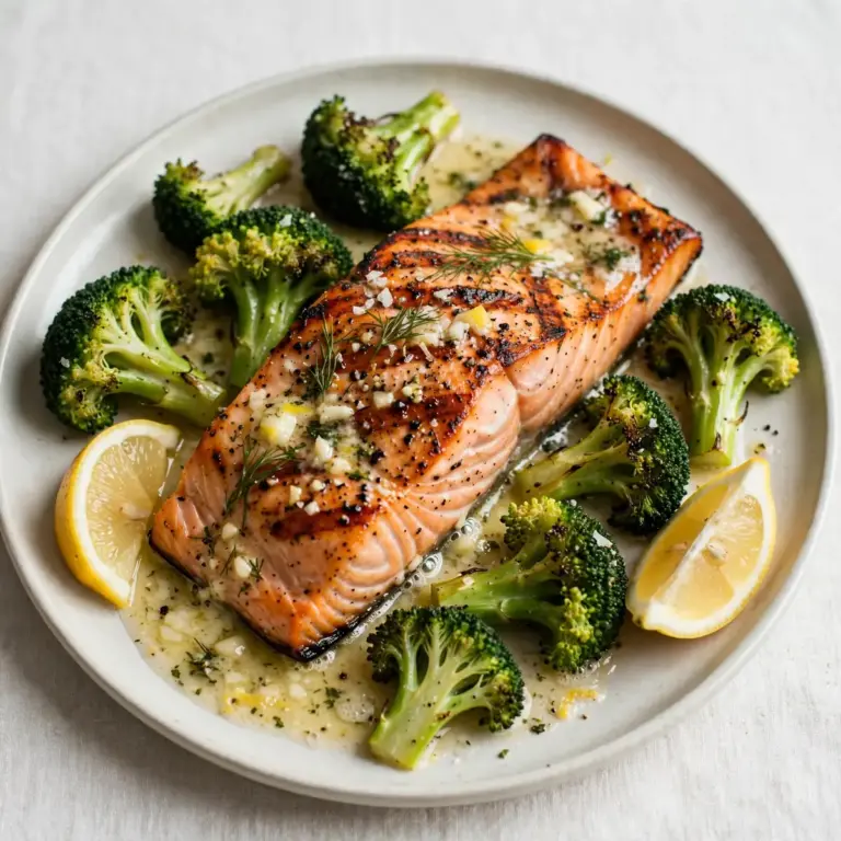 15-Minute Grilled Salmon with Broccoli and Lemon Butter