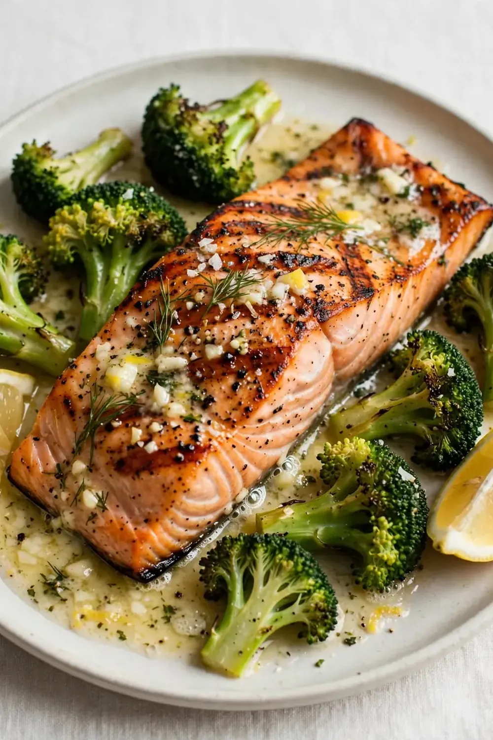 Grilled Salmon with Broccoli and Lemon Butter