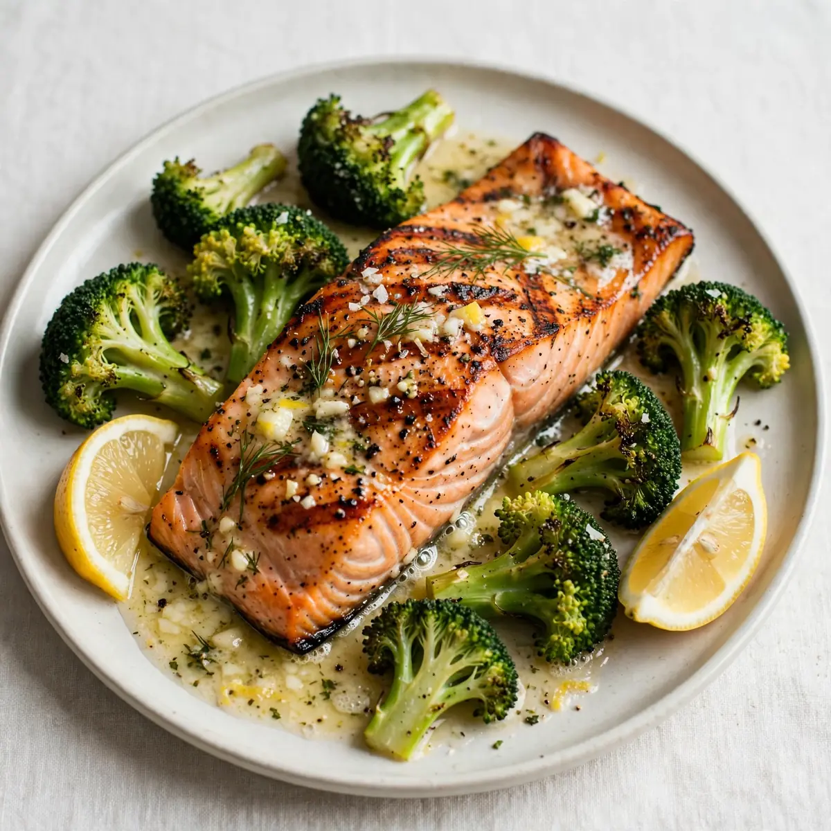 15-Minute Grilled Salmon with Broccoli and Lemon Butter