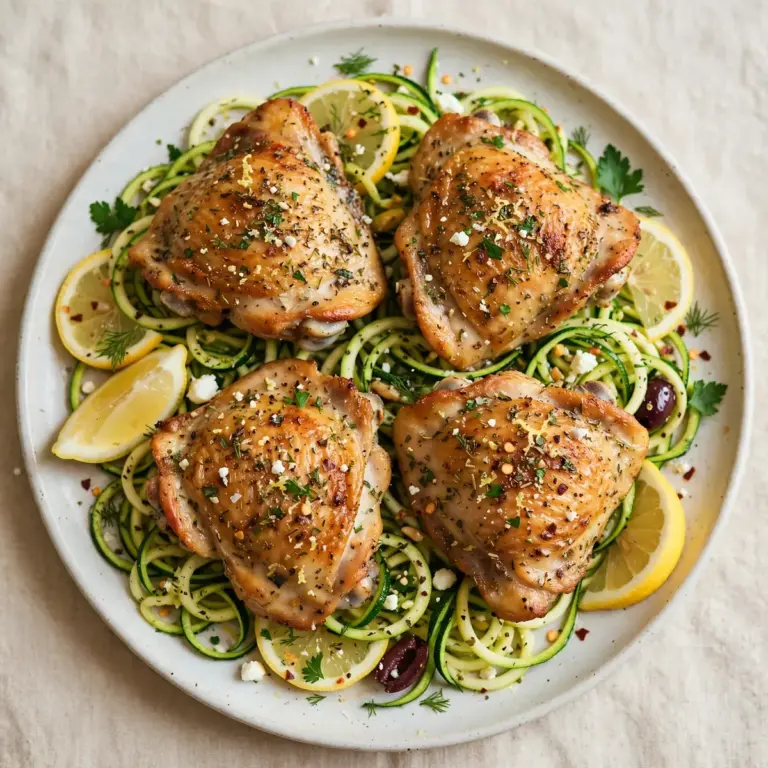 30-Minute Greek Lemon Chicken Thighs with Zucchini Noodles